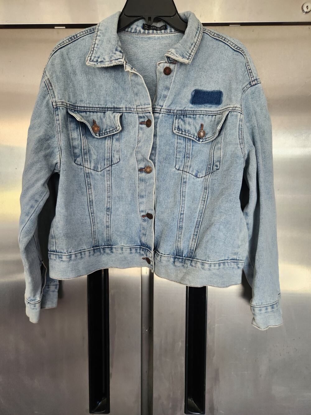 SHEIN Womens Denim Jacket M Light Wash Blue Jean Trucker Button Front Casual